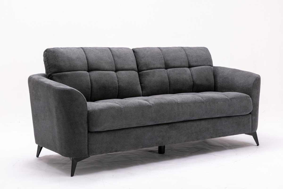 Callie - Woven Fabric Sofa Loveseat Chair Living Room (Set of 3) - Gray - Image 4