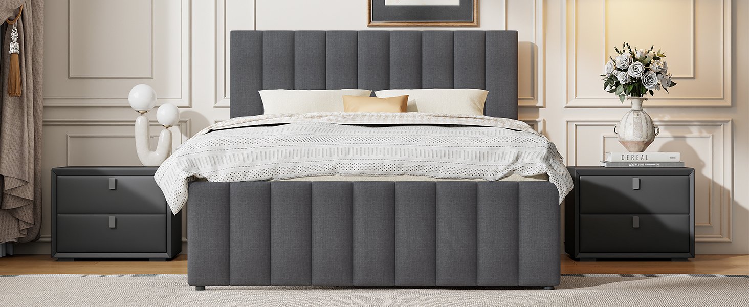 Full Size Upholstered Platform Bed With Twin Size Trundle And 3 Drawers - Gray - Image 13