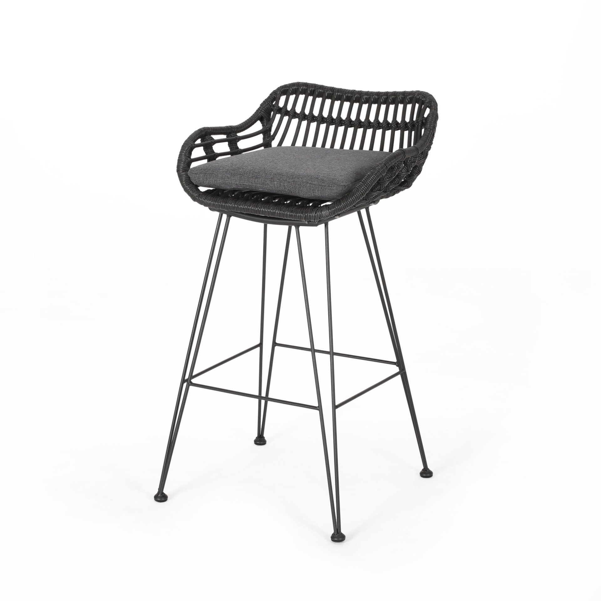 Outdoor Wicker Barstool With Cushions (Set of 2) - Gray - Image 7