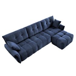 Elegant 3 Seater Sofa Set With Ottoman And Pillows, Textured, High Resilience Cushions - Blue