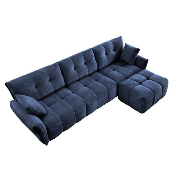 Elegant 3 Seater Sofa Set With Ottoman And Pillows, Textured, High Resilience Cushions - Blue