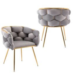 Luxury Modern Simple Leisure Velvet Single Sofa Chair Bedroom Lazy Person Household Dresser Stool Manicure Table Back Chair (Set of 2) - Gray / Gold