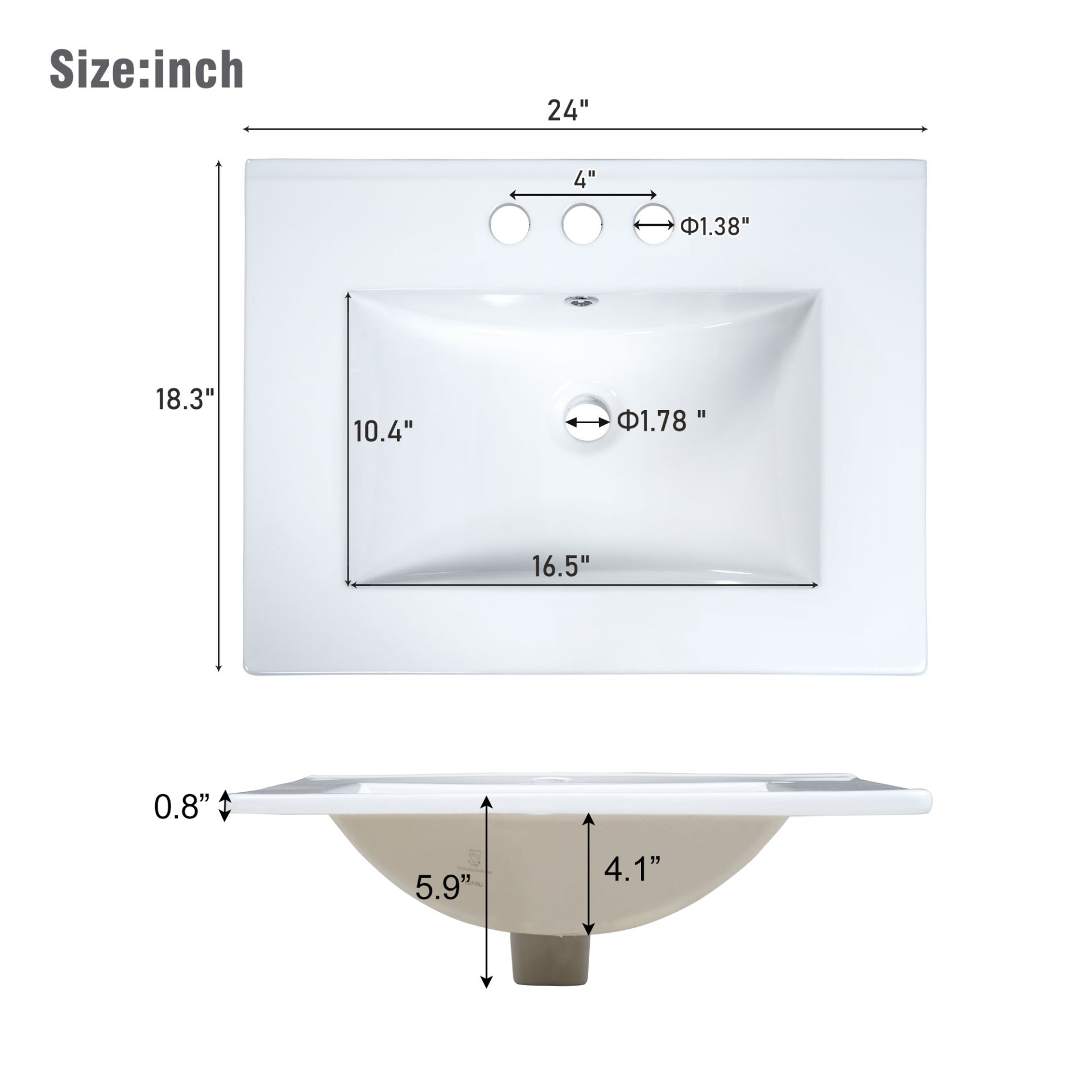 24" Bathroom Vanity With Integrated Undermount Sink, Soft Close Doors, 2 Doors 1 Drawer Storage - White - Image 2