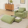 Modern Style Armchair Chaise Lounge Sofa Couch With Movable Storage Ottoman, USB Ports, Cup Holders, Phone Holder, Side Pockets - Green - Image 12