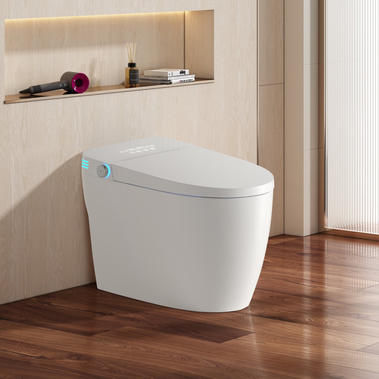Tankless Smart Toilet With Bidet Built In, 1 Piece Bidet Toilet Seat, Auto Flush, Heated Seat, Warm Water And Dry, Adjustable Temp, Remote Control Side Know - White - Image 4