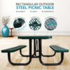 6 Ft. Rectangular Outdoor Steel Picnic Table With Umbrella Pole - Green - Image 3