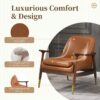 Accent Chair With Cushioned Seat, Brass Tipped Legs - Brown - Image 6