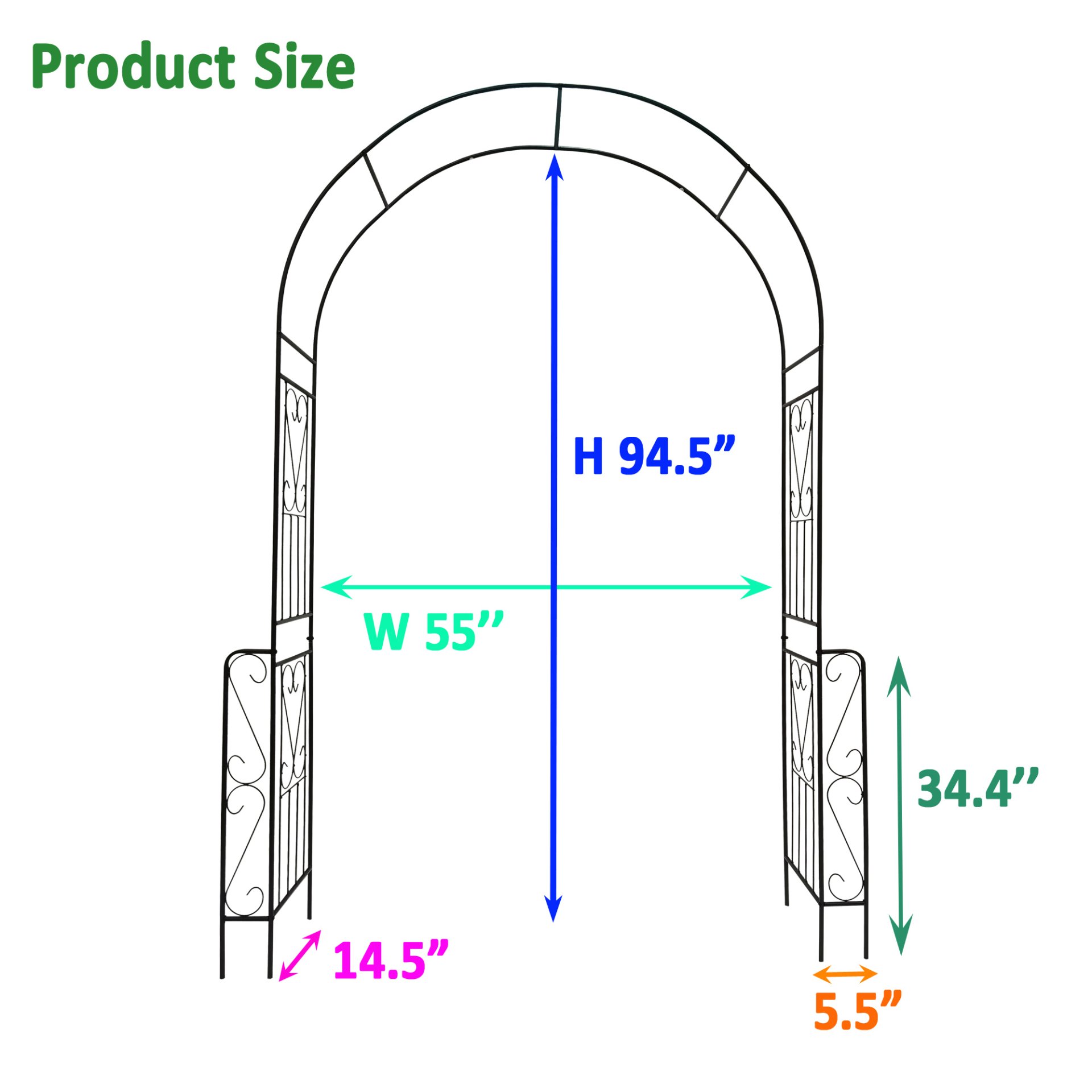 Metal Garden Arch Garden Arbor Trellis Climbing Plants Support Rose Arch Outdoor Arch - Black - Image 5