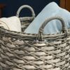 Round Resin Woven Wicker Multi Use Storage Basket With Handles - Cream / Gray - Image 7