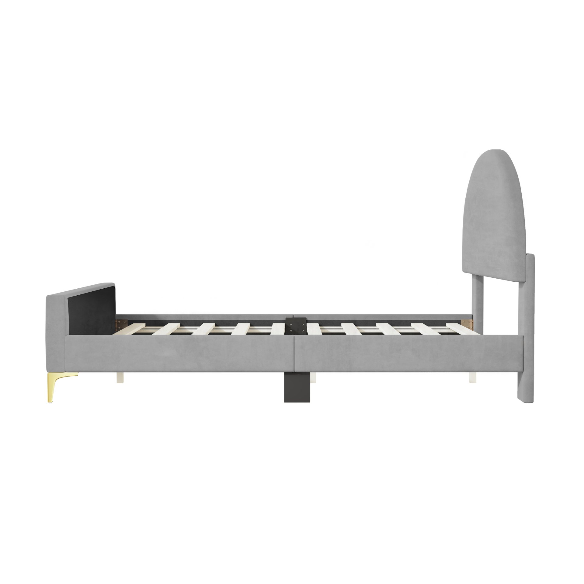 Full Size Upholstered Platform Bed With Classic Semi-Circle Shaped Headboard And Mental Legs - Gray - Image 7