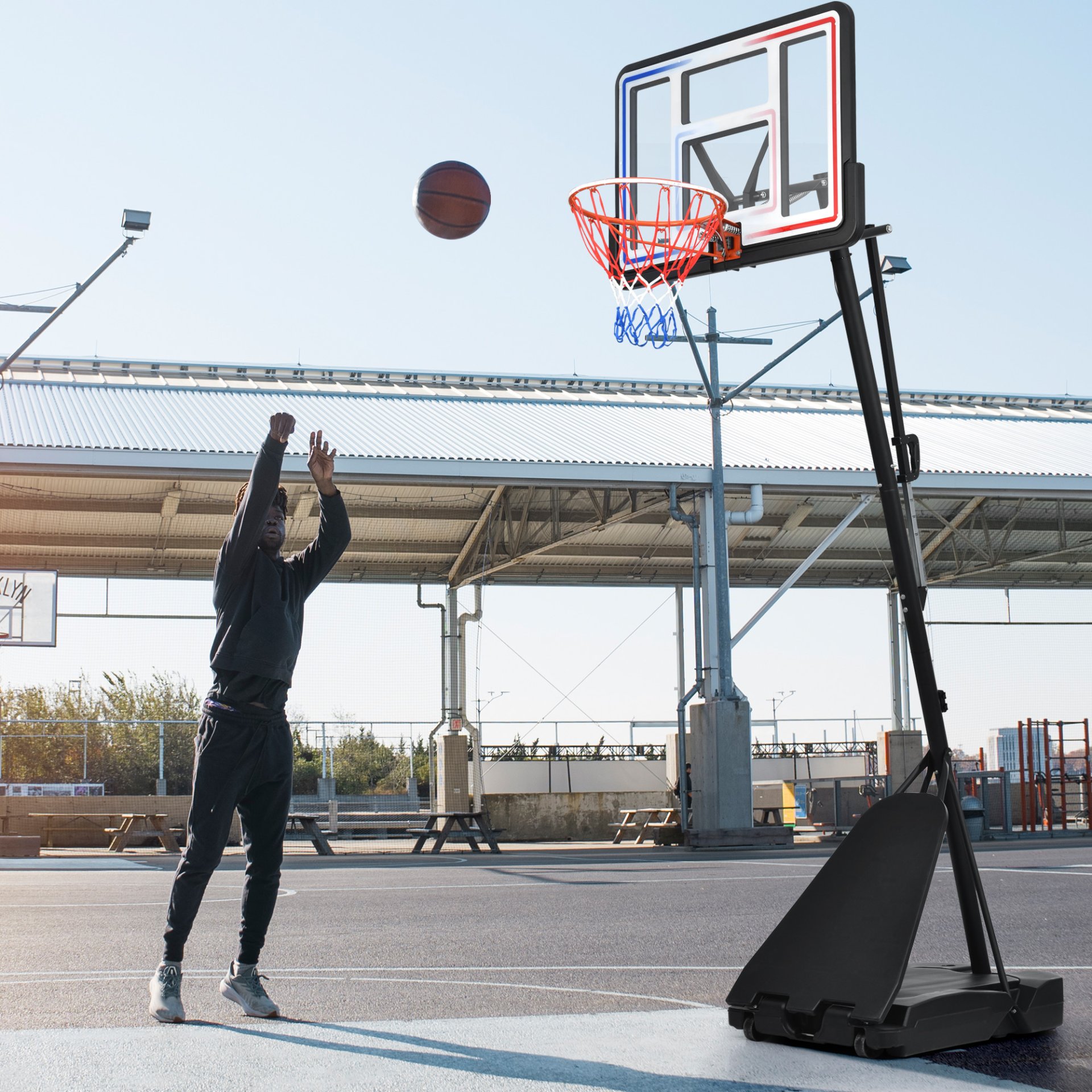 Portable Basketball Hoop Basketball System Adjustable For Youth Adults LED Basketball Hoop Lights, Colorful Lights, Waterproof, Super Bright To Play At Night Outdoors, Good Gift For Kids - Black - Image 2