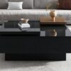 Movable Top Coffee Table, Modern Square Wood Coffee Table With High Gloss Finish, 4 Hidden Storage Drawers For Living Room - Black - Image 3