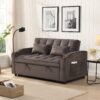 Modern Velvet Loveseat Futon Sofa W / Pullout Bed, Adjustable Reclining Backrest, Toss Pillows - Dark Gray - Image 5
