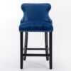 Contemporary Velvet Upholstered Wing-Back Barstools With Button Tufted Decoration And Wooden Legs, And Chrome Nailhead Trim, Leisure Style Bar Chairs, Bar Stools (Set of 4) - Blue - Image 3