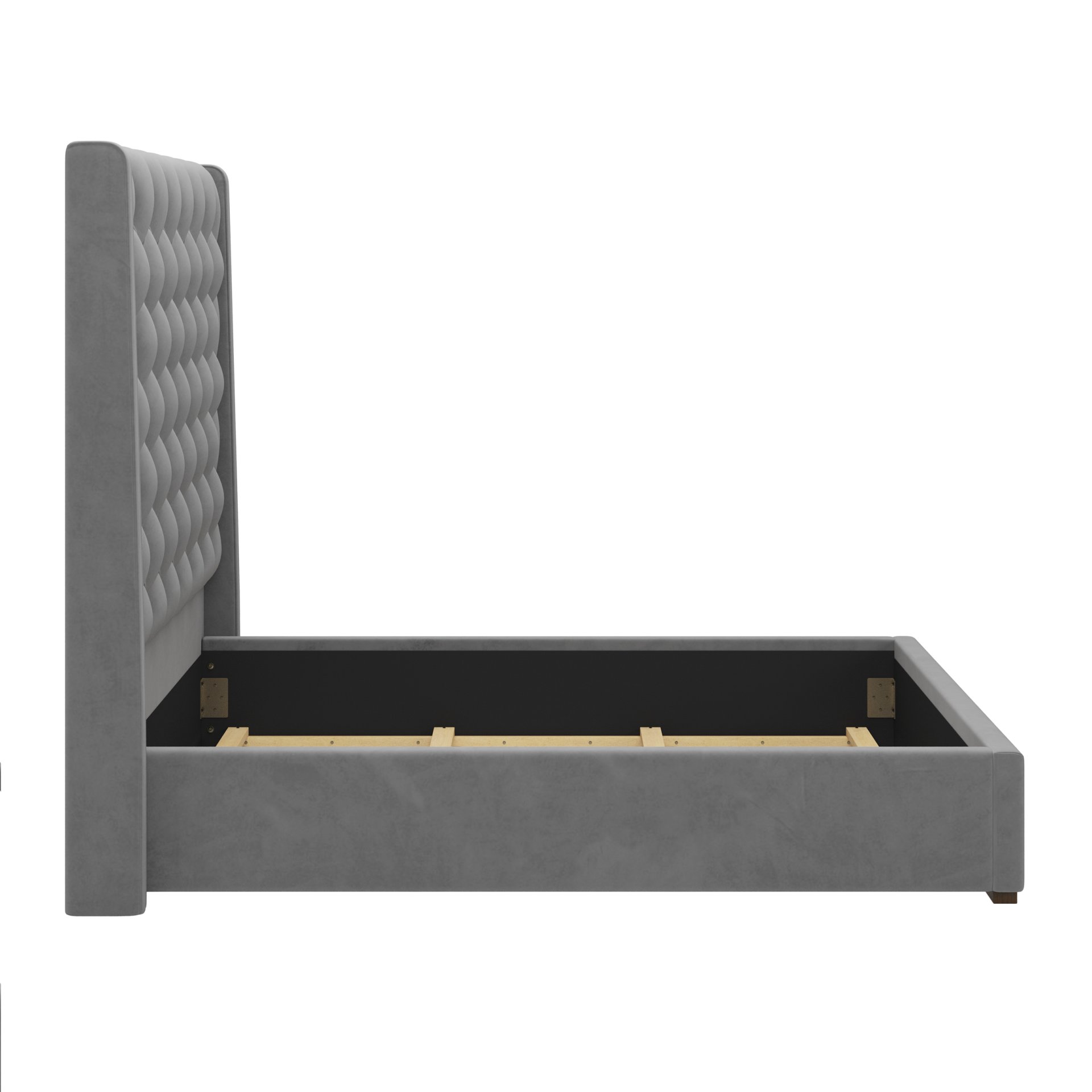 Tall Headboard Upholstered Queen Size Bed With Handmade Deep Button Tufted, Box Spring Needed, Velvet - Gray - Image 6