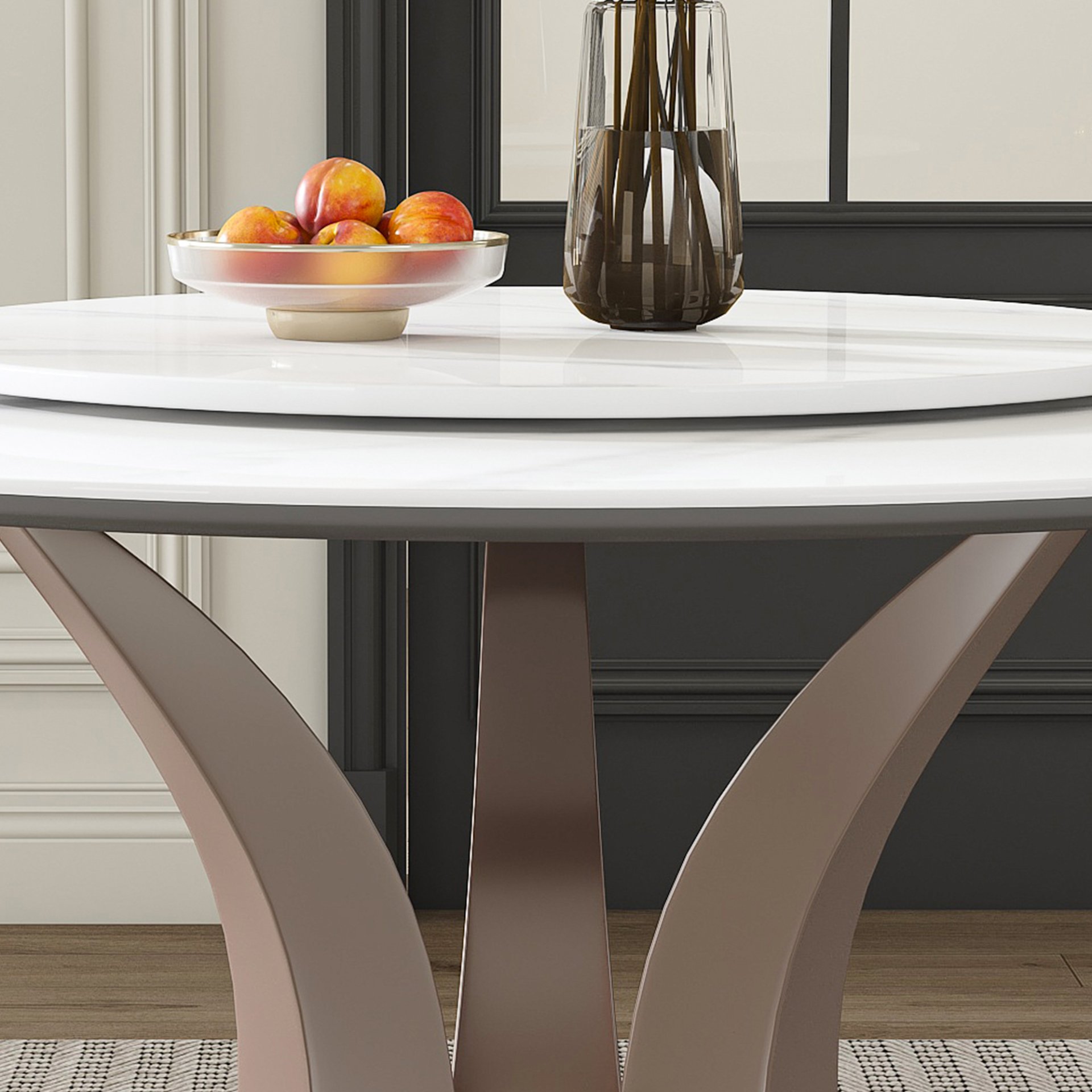 Table With Rotating Tray Scratch & Heat For Kitchen & Restaurant, 4 Chairs - White - Image 7