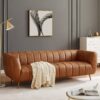 Ava - Genuine Italian Leather Channel Tufted Sofa - Gold / Tan - Image 7