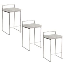 Fuji - Contemporary Stackable Counter Stool (Set of 3) - Light Gray
