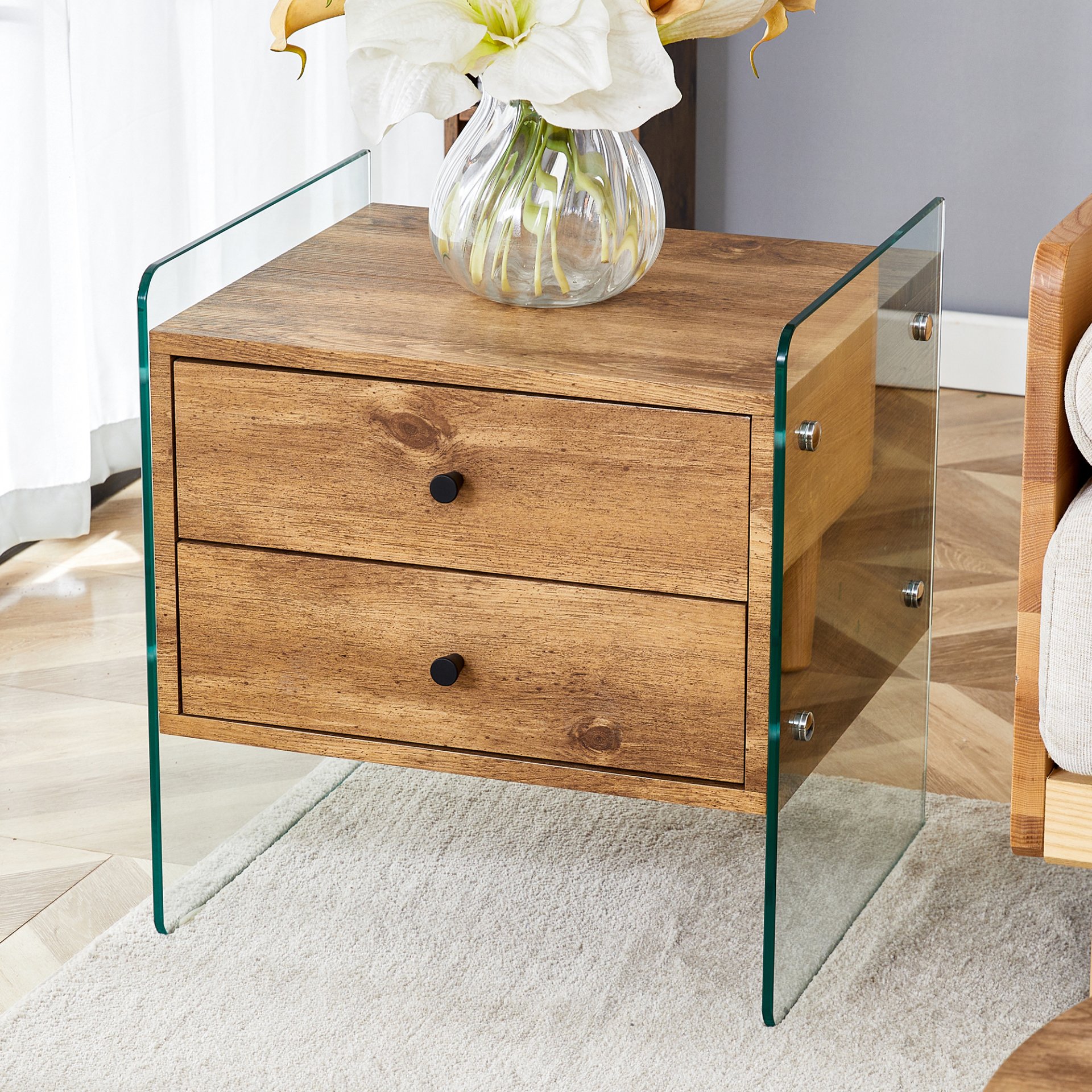 Double Drawer Bedside Table - Wood - Image 14