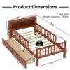 Twin Size Bed With Headboard Storage Rack, 2 Under Bed Drawers, 3 - Side Guardrails For Safety And Security - Walnut - Image 17