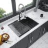 Drop In Kitchen Sink Topmount 16 Gauge Deep Single Bowl Stainless Steel Basin - Black / Gray - Image 2