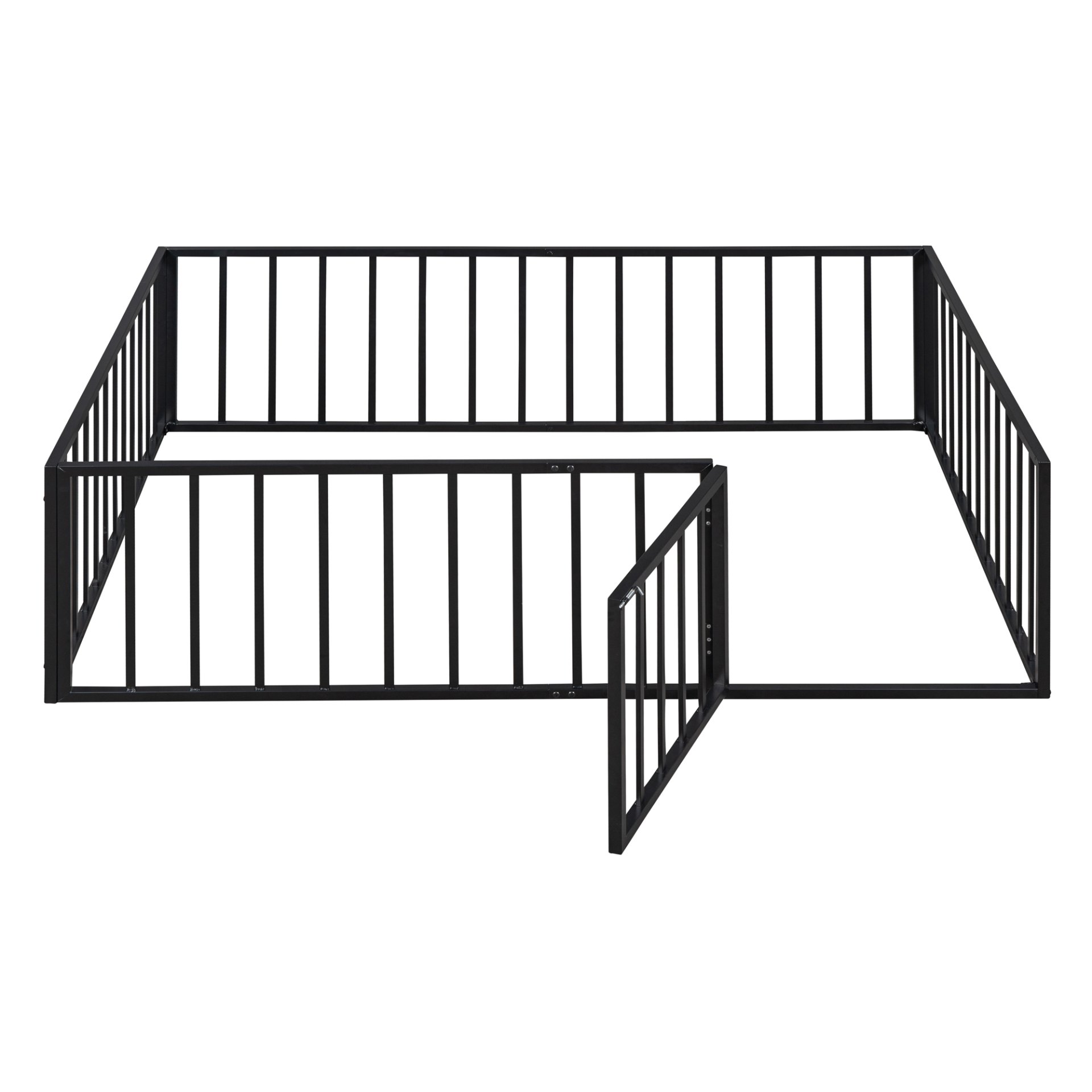 Full Size Floor Bed Frame With Fence And Door - Black - Image 6