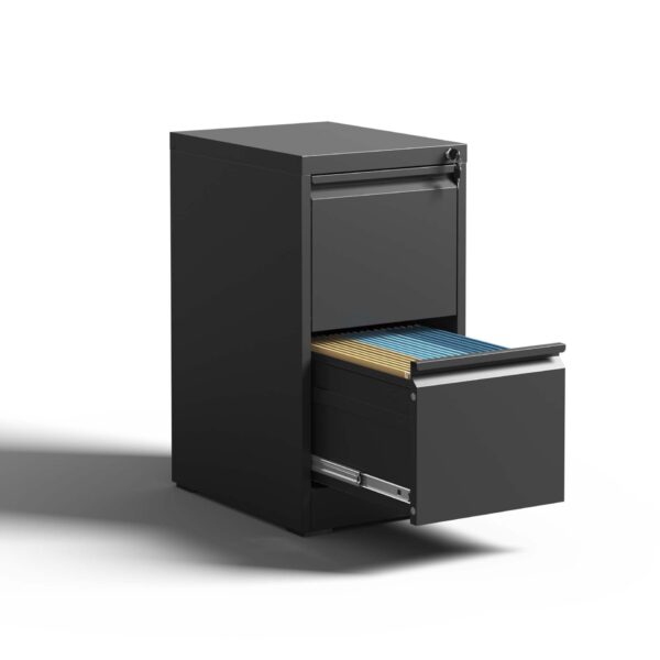 Steel 2 Drawer Vertical File Cabinet With Lock For A4 Legal / Letter Size - Black