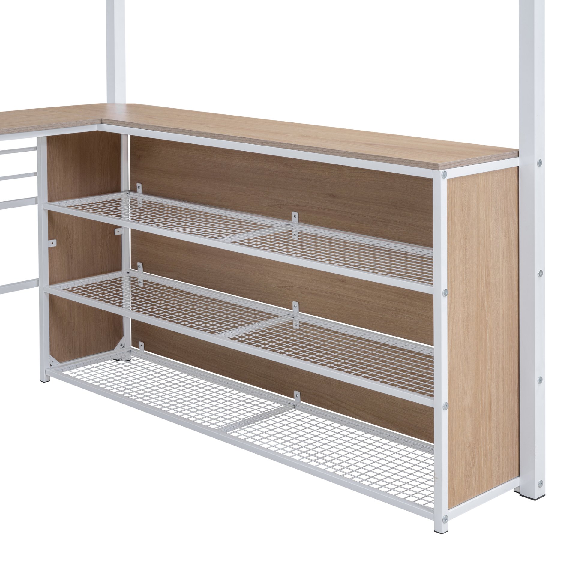 Full Size Loft Bed With 3 Layers Of Shelves And L-Shaped Desk - White - Image 13