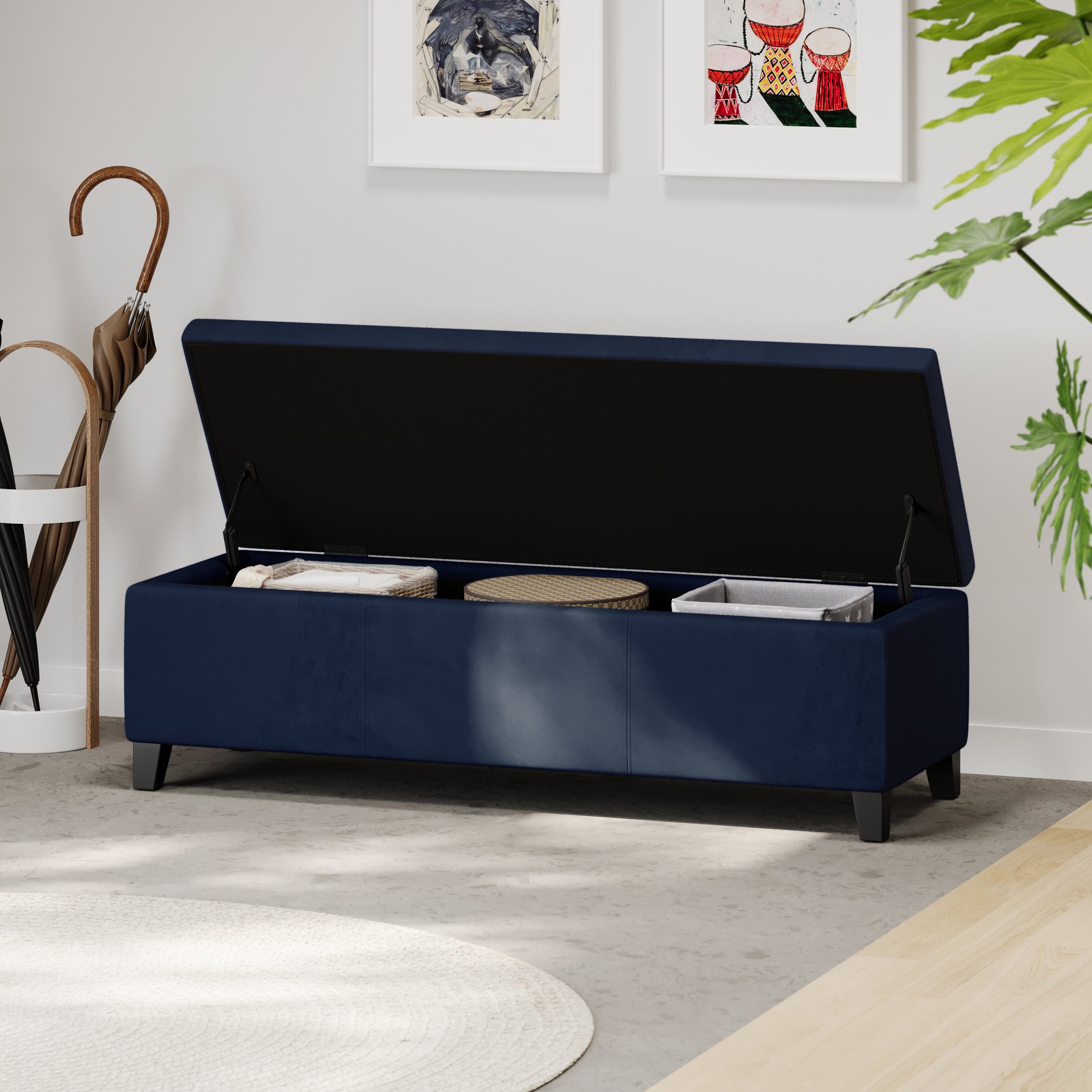 Velvet Storage Bench, Upholstered End Of Bed, Storage Ottoman Benches, Fabric Ottoman Bench With Large Storage Space For Living Room Entryway Bedroom - Dark Blue - Image 6