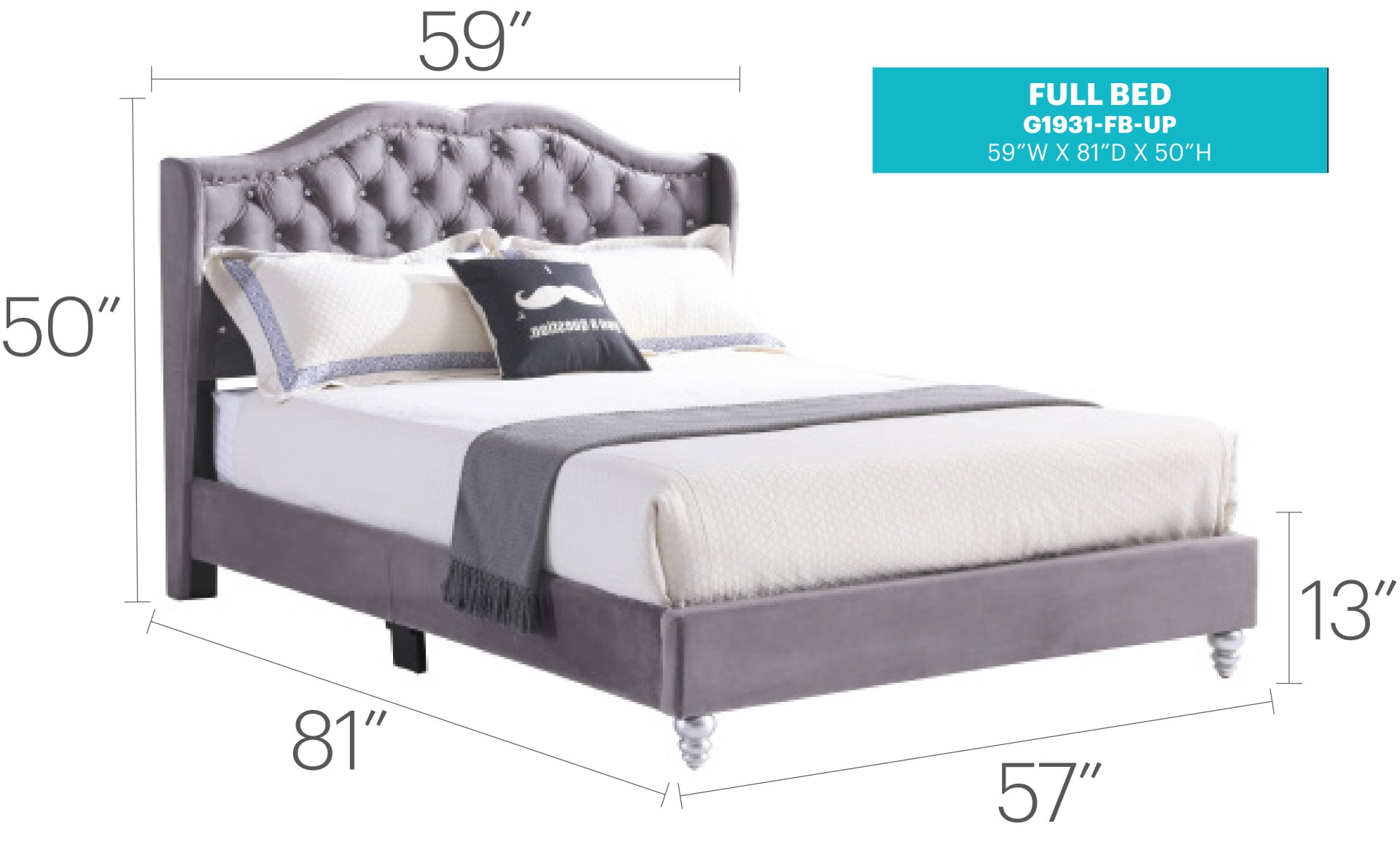 Full Transitional Upholstered Bed - Gray - Image 4