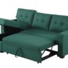 Upholstered Pull Out Sectional Sofa With Chaise - Green - Image 5