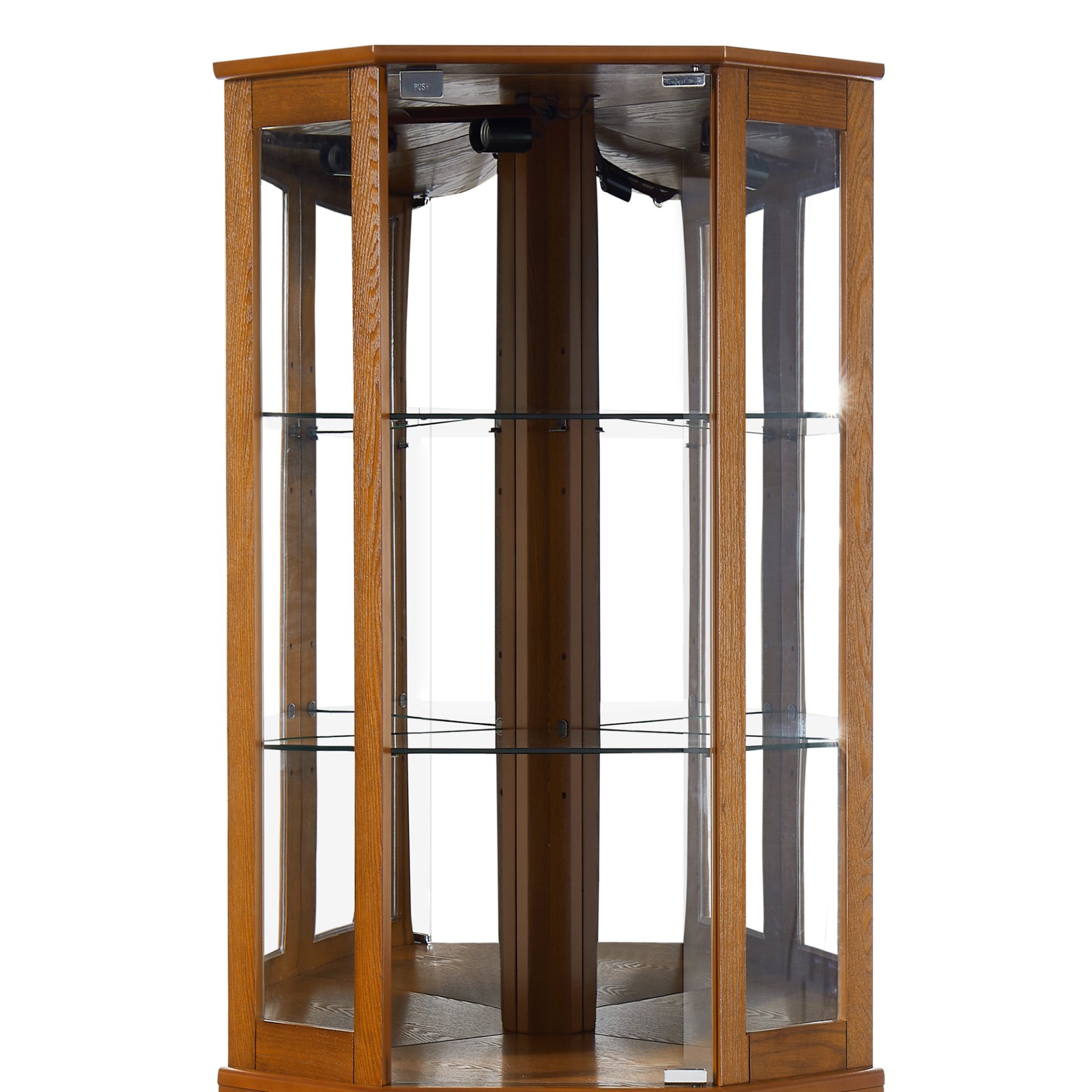 6 Shelf Corner Curio Display Cabinet With Lights, Mirrors And Adjustable Shelves (E26 Light Bulb Not Included) - Oak - Image 9
