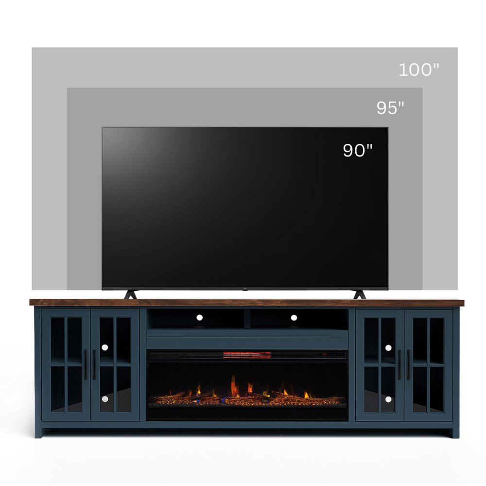 Nantucket - Fireplace TV Stand Console For TVs Up To 100" - Blue Denim, Whiskey - Image 3