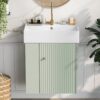 Modern Floating Bathroom Vanity With Ceramic Basin, Perfect For Small Bathrooms, Left Side Storage - Green - Image 3