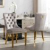 Nikki - Modern, High-End Tufted Solid Wood Contemporary Velvet Upholstered Dining Chair With Golden Stainless Steel Plating Legs, Nailhead Trim (Set of 2) - Gray / Gold - Image 15