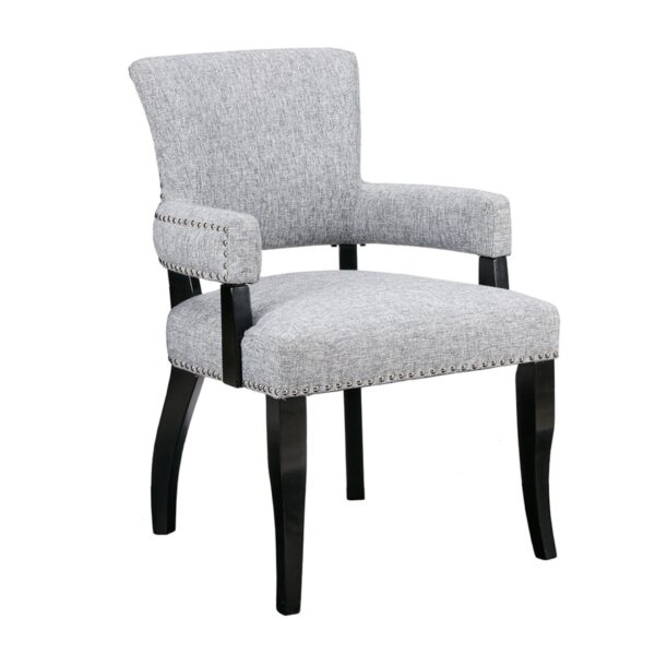 Contemporary Arm Dining Chair With Nailhead Trim - Gray / Black Noir