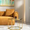 Modern Stainless Steel Coffee Table With Double Layer Tempered Glass And Polygonal Design - Gold - Image 5