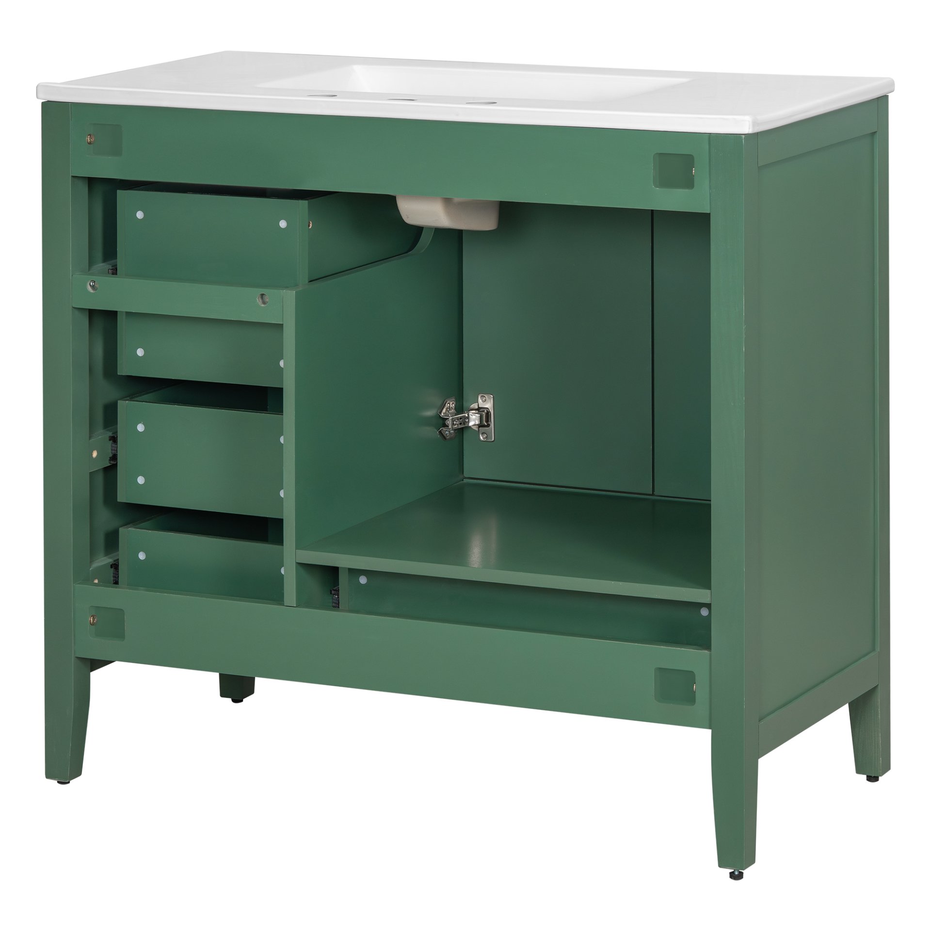 Elegant Vintage 36" Bathroom Vanity With Sink And Soft Closing Door, 4 Drawers Of Different Sizes Frame - Green - Image 20