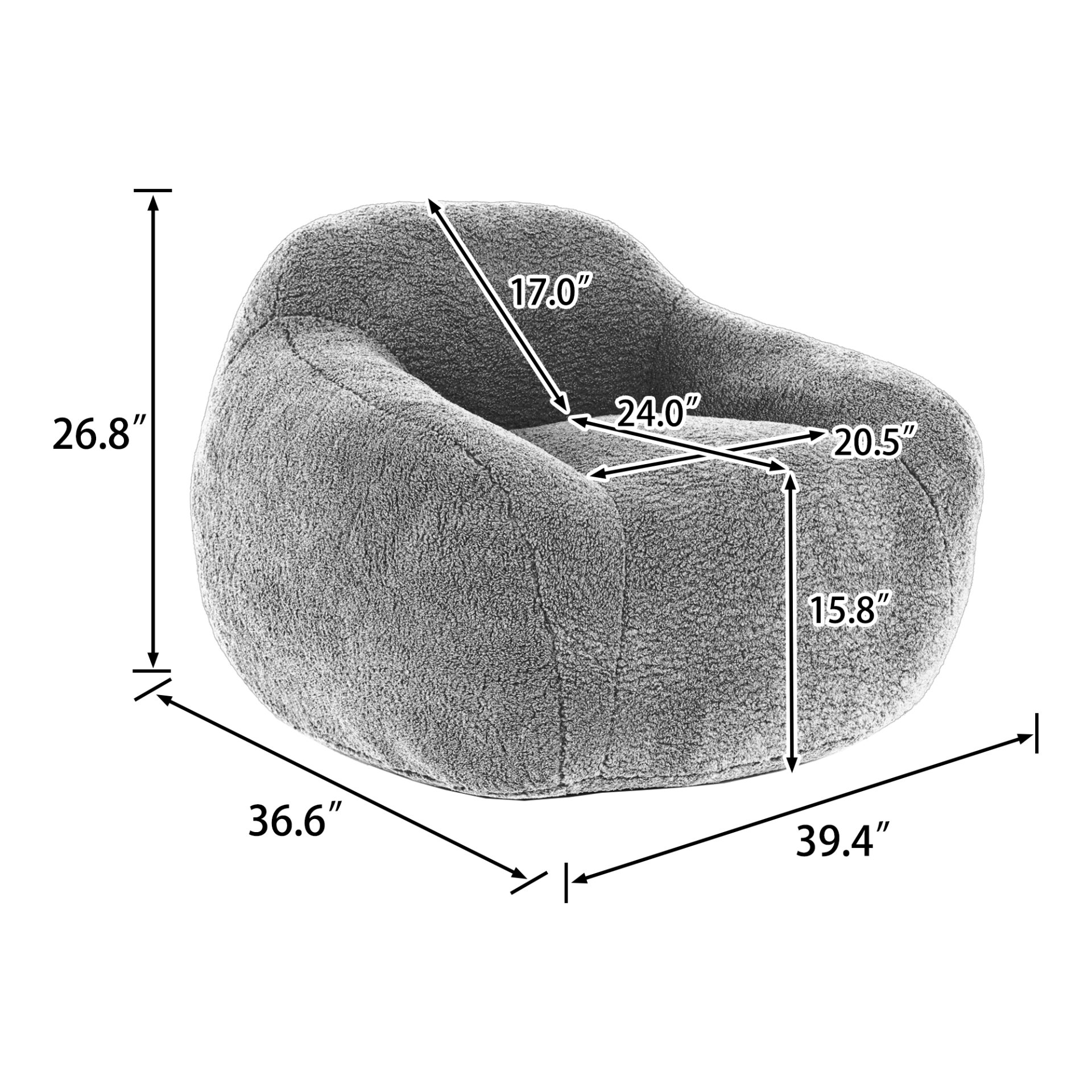 Giant Bean Bag Chair For Adults, Spacious Memory Foam Bean Bag Sofa With Armrests Teddy Fabric, Comfy Seating For Living Room Or Bedroom - Light Gray - Image 3