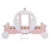 Twin Size Princess Carriage Bed With Crown, Platform Car Bed With Stair - White / Pink - Image 5
