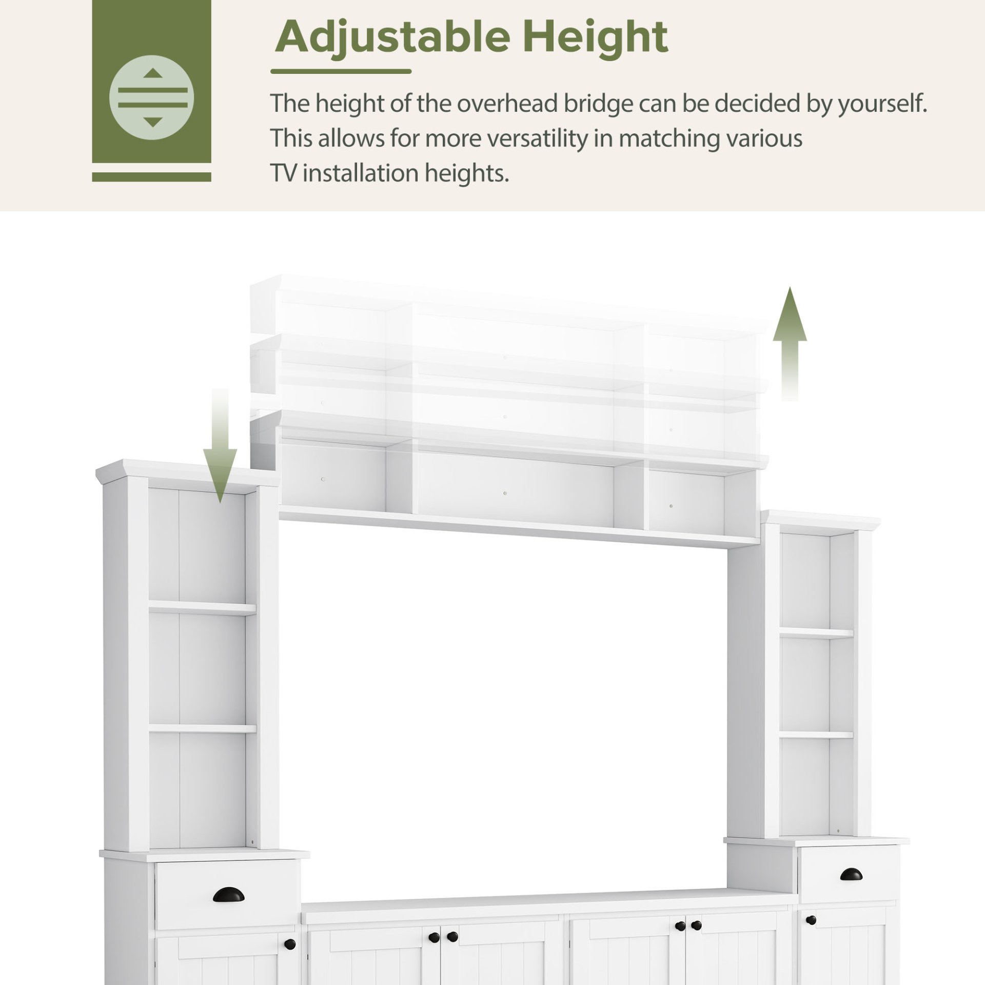 Minimalist - Entertainment Wall Unit Set With Bridge For TVs Up To 75", Ample Storage Space TV Stand With Adjustable Shelves - White - Image 5