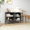Modern Metal Sideboard Cabinet With 4 Glass Doors, Steel Kitchen Storage And Coffee Bar Cabinet - Black - Image 17