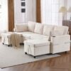 Sectional Sofa Pull Out Sofa Bed Versatile Sofa Sleeper With Large Storage Space, Two USB Ports And Two Cup Holders For Living Room - Beige - Image 13