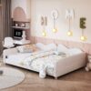Full Size Upholstered Daybed, Sherpa Fabric Sofabed With Cloud-Shaped Backrest, No Box - Spring Needed - White - Image 2