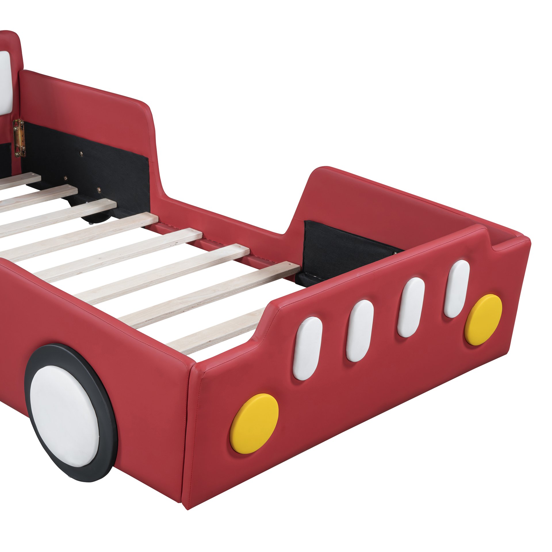Twin Size Race Car Shaped Platform Bed & Wheels - Red - Image 9