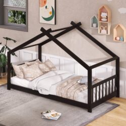 Twin Size House Bed - Espresso