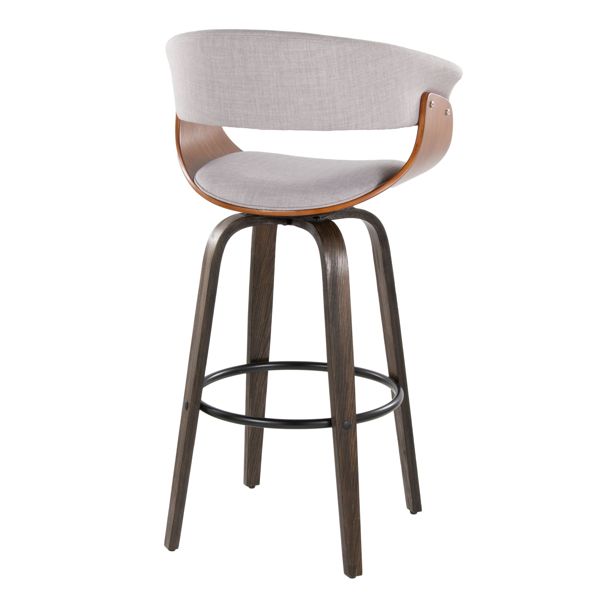 Vintage Mod - Mid-Century Modern Fixed Height Barstool With Swivel Round Footrest (Set of 2) - Walnut / Stone / Walnut - Image 4