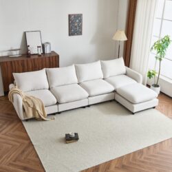 Oversize 5 Piece L Shaped Modular Free Combination Sectional Sofa Couch With Ottoman For Living Room And Spacious Space - White