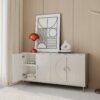 Modern Lacquered 4 Door Wooden Cabinet Sideboard Buffet Server Cabinet Storage Cabinet, For Living Room, Entryway, Hallway, Office, Kitchen And Dining Room - Champagne Silver - Image 4