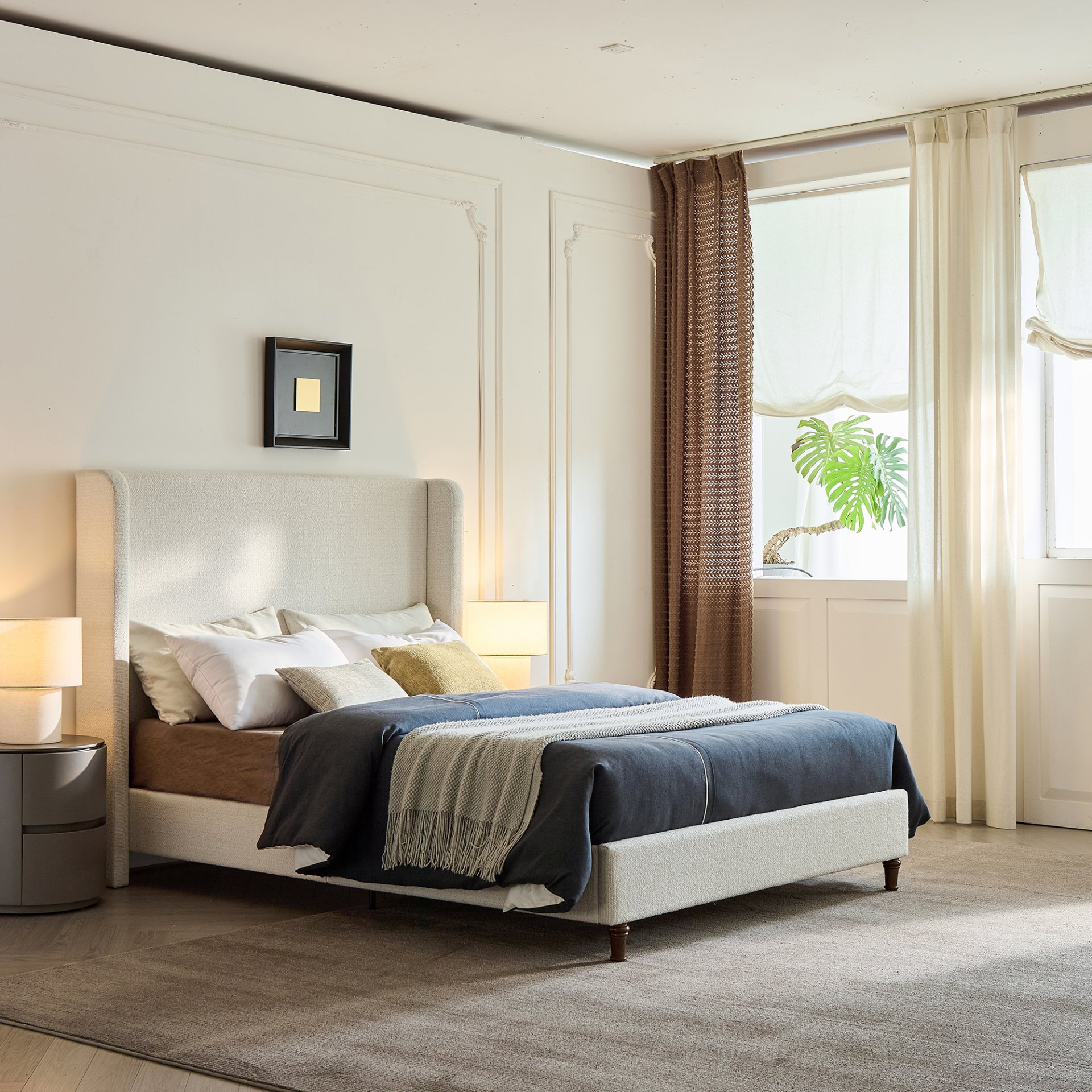 Harper - King Size Tall Headboard Upholstered Bed - Cream White - Image 3